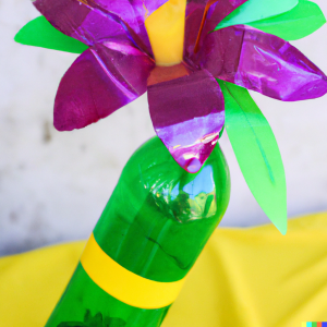 Manualidad de flores hechas con plástico reciclado